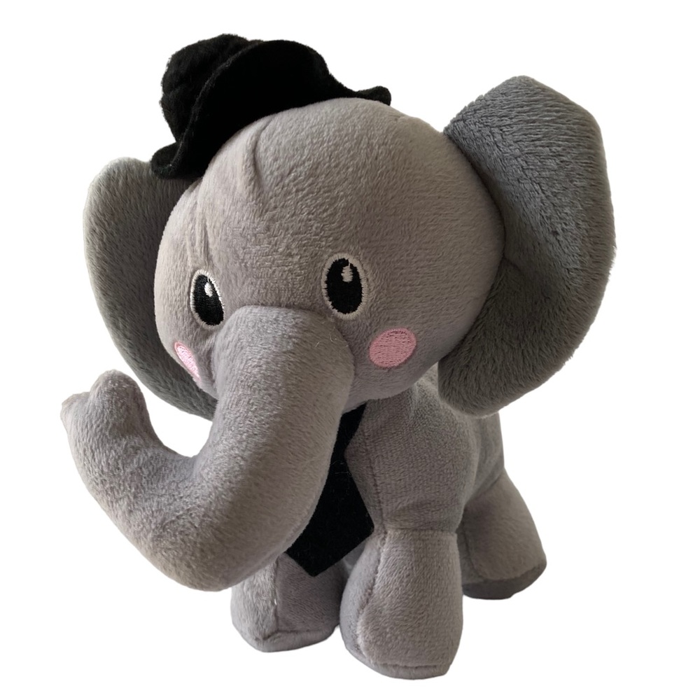 Walmart‎ Stores Gray Elephant Plush 7" Stuffed Animal Toy Black Hat Tie